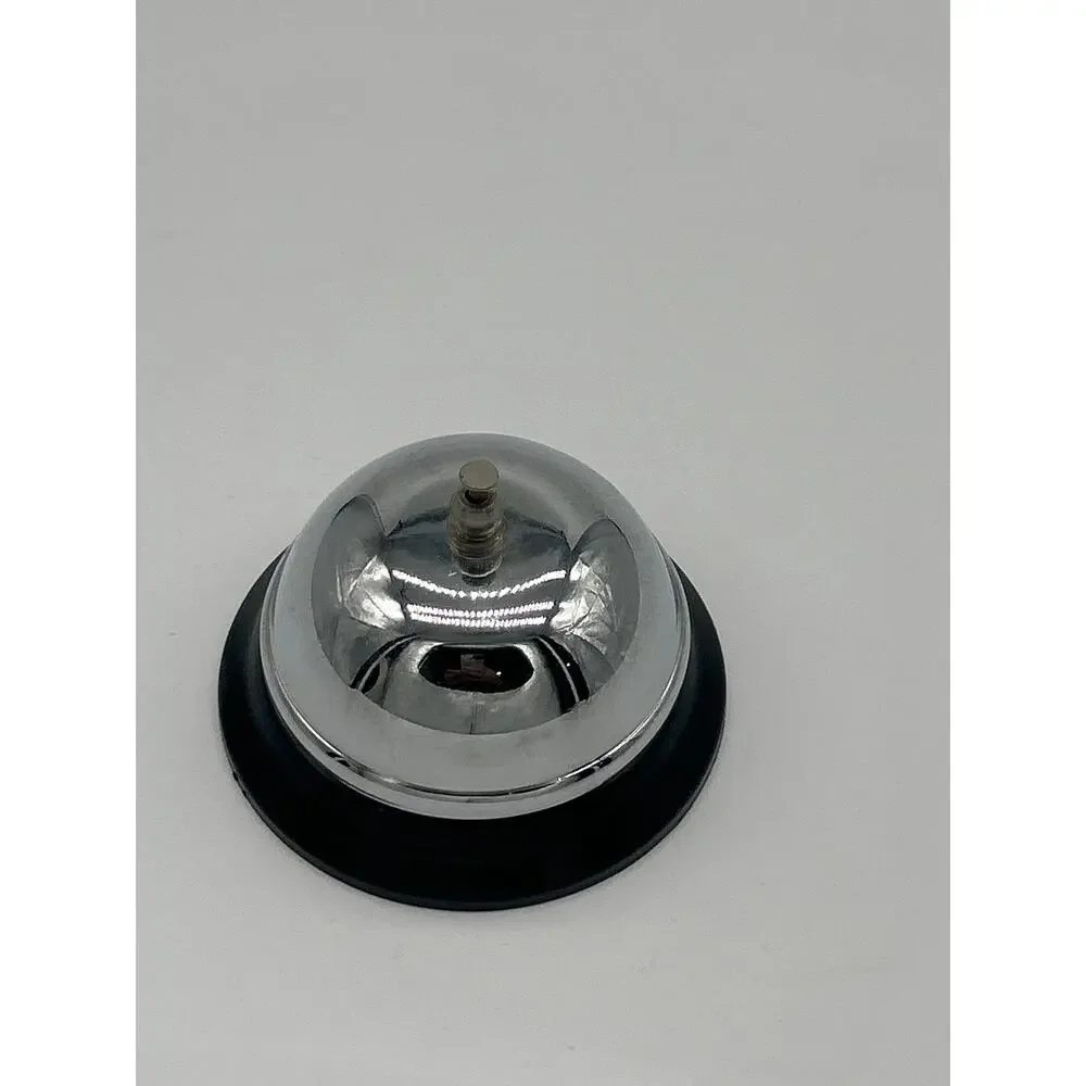Vintage Chrome Desk Bell Counter Service Bell Black Base Retro Reception Bell